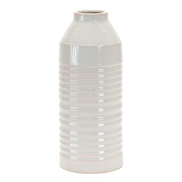 Modern Ribbed Terra Cotta Vase 14"H For Sale