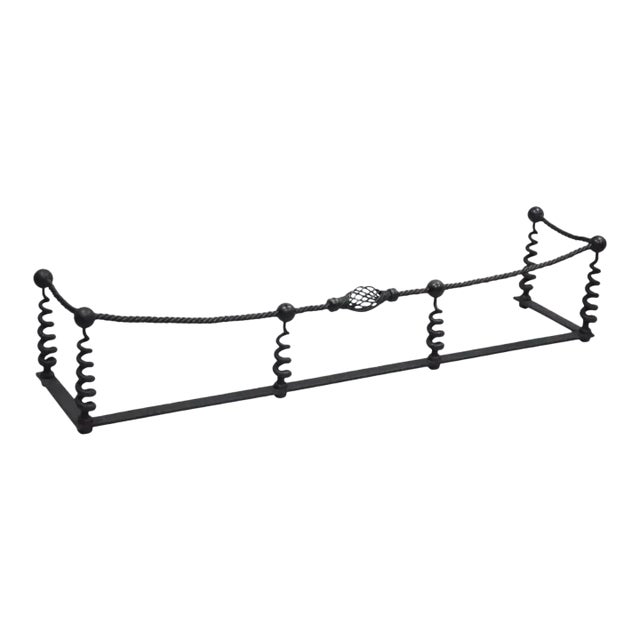Antique Arts & Crafts Hand Wrought Iron Spiral Twist Fireplace Mantle Fender For Sale