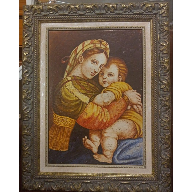 J. Gassent, Virgin of the Chair by Raphael Sanzio, 1980s, Ceramic & Wood For Sale - Image 4 of 4