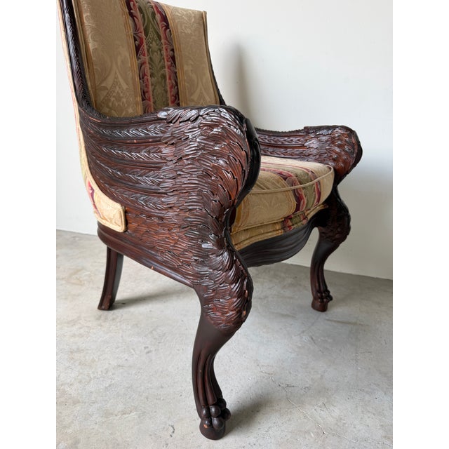 Wood Vintage French Empire / Renaissance Revival Style Hand-Carved Mahogany Swan Armchair For Sale - Image 7 of 13