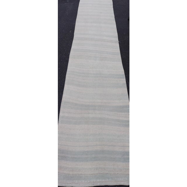 Ivory Vintage Turkish Kilim Runner in Soft Ivory, Pale Gray, and Misty Blue Tones For Sale - Image 8 of 11