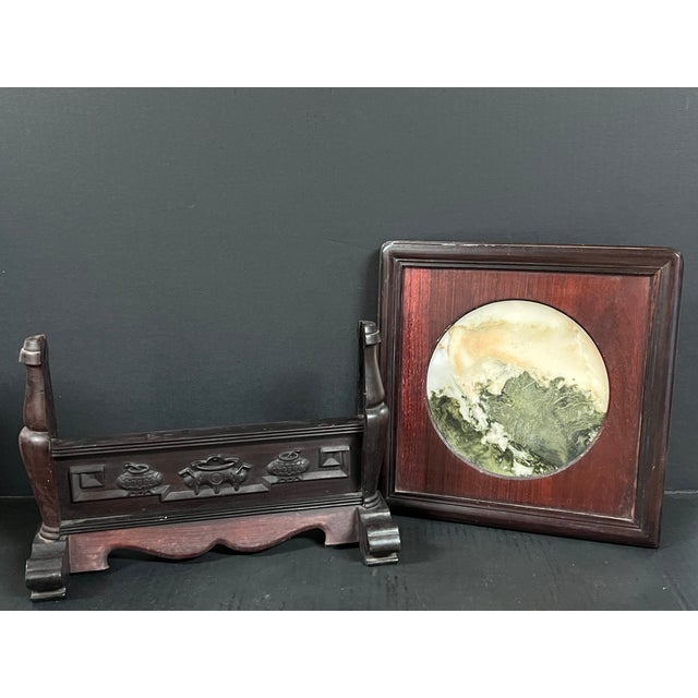 Stone Late 20th Century Chinese Art Hardwood and Marble Dream Stone Table Screen For Sale - Image 7 of 11
