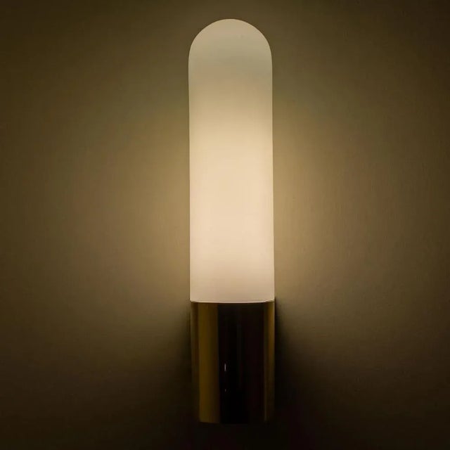 Opaque Glass and Brass Wall Light by Limburg, Germany, 1970s For Sale - Image 9 of 13