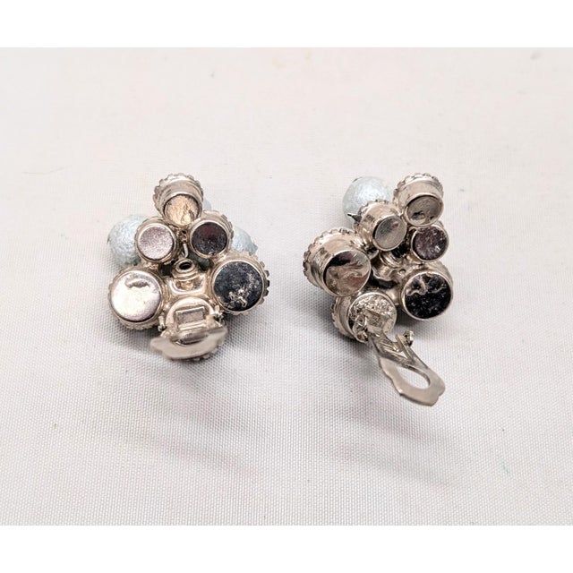 Blue Vintage Verified Delizza & Elster Blue Givre Rhinestone & Baby Blue Dangle Beads Clip Earrings-2 Pieces For Sale - Image 8 of 9