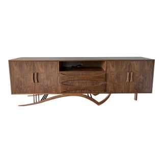 Custom Mid Century Style Walnut Sideboard With Curved Leg For Sale