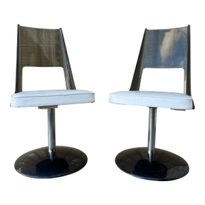 Pair of Mid Century Modern Smoked Lucite Swivel Chairs by Daystrom. Circa 1970s