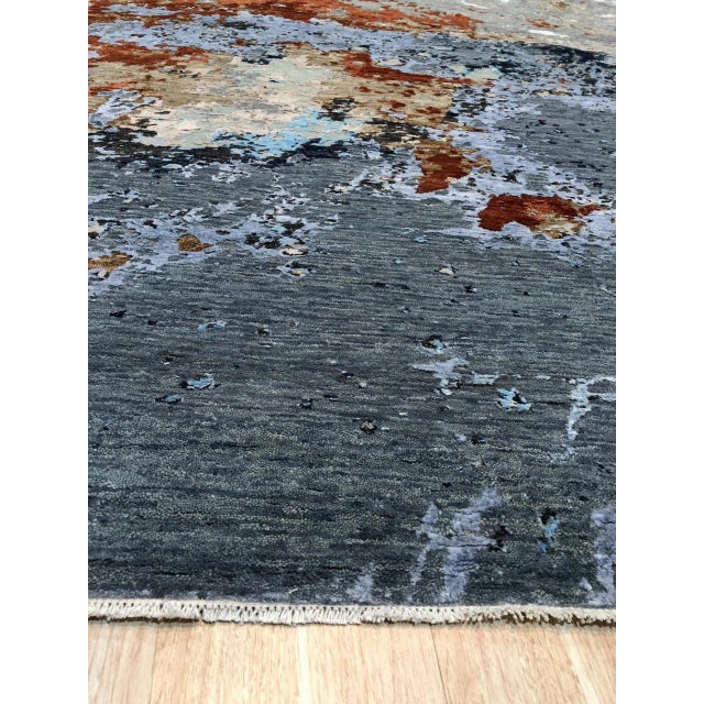 Abstract Celia Louie Blue Hand-Knotted Wool Rug Carpet, Abstract Contemporary Design For Sale - Image 3 of 6