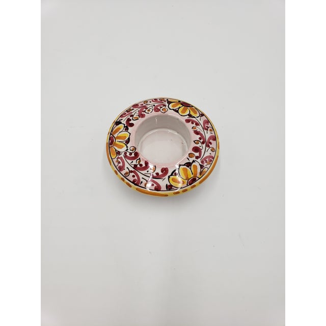 Ceramic Pair of 1980s Hand-Painted, Pink and Yellow Floral Votive Holders From Italy Signed For Sale - Image 7 of 8