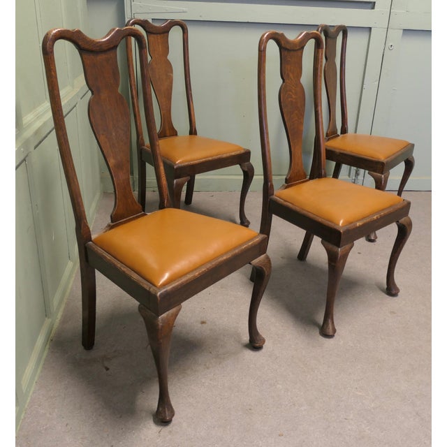 Queen Anne Oak Dining Chairs, 1900, Set of 4 For Sale - Image 6 of 7