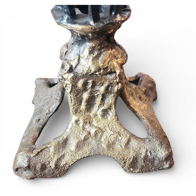 Rare Pair Bronze Sculptured Brutalist Judaica Ceremonial Candlesticks ~ Chaim Hendin (b.1920) For Sale - Image 10 of 16