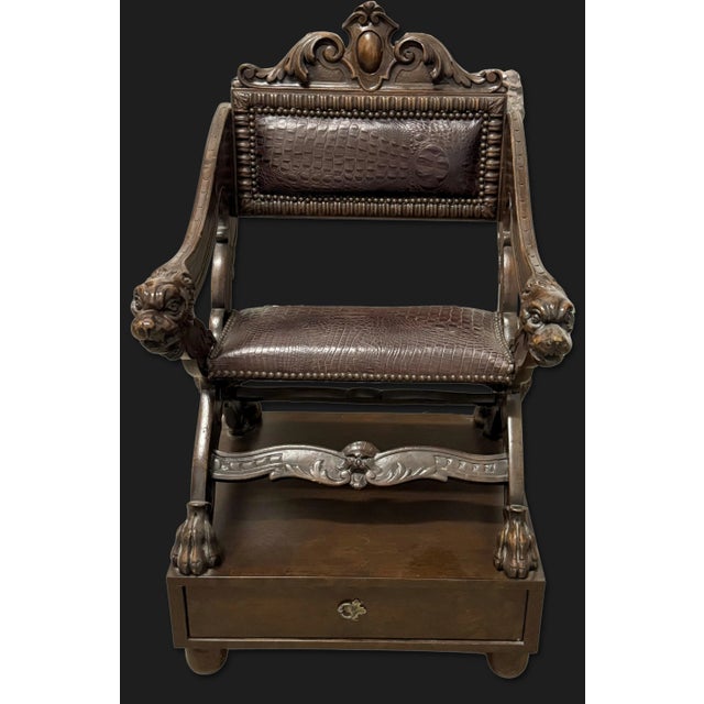 Traditional Early 20th Century Carved Dog-Head Savonarola Chair For Sale - Image 3 of 12
