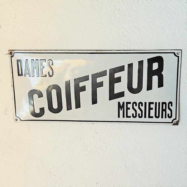 Mid-Century Modern Domed Enamel Coiffeur Sign, 1910s For Sale - Image 3 of 5