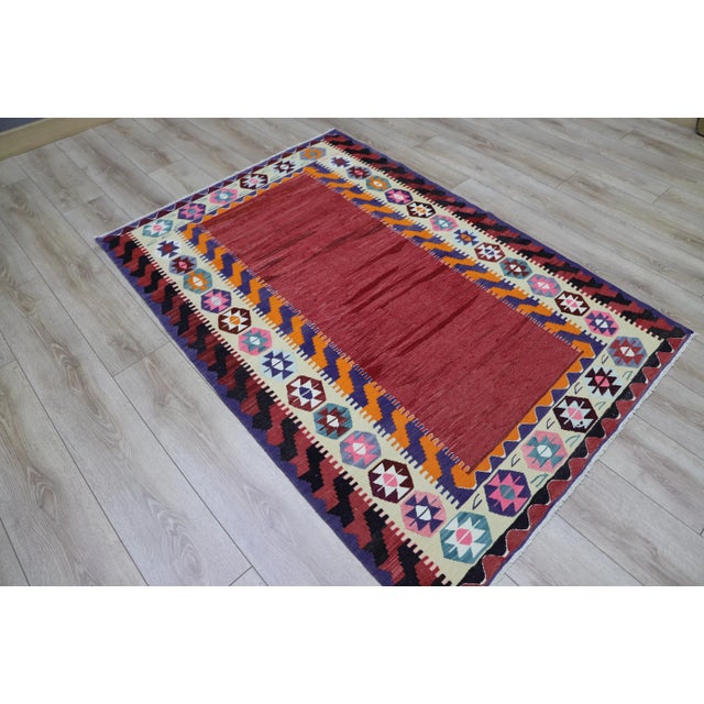Size: 3.9 x 5.5 ft (119 x 169 cm) 46 x 66 inches Color: Organic Natural Dye ( Red,Blue,Cream,Orange ) Material: 100% Hand...