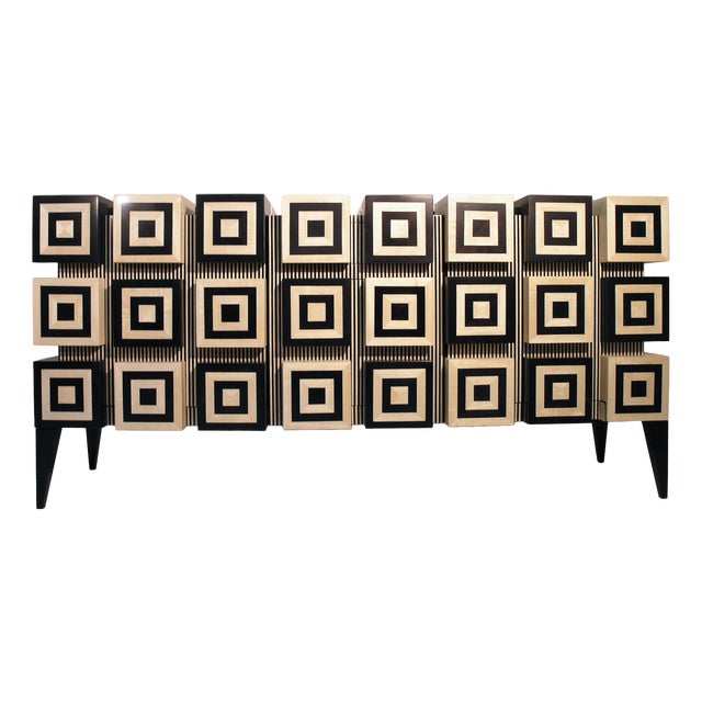 Ondulation Buffet in Black and White Sycamore Marquetry by Aymeric Lefort For Sale