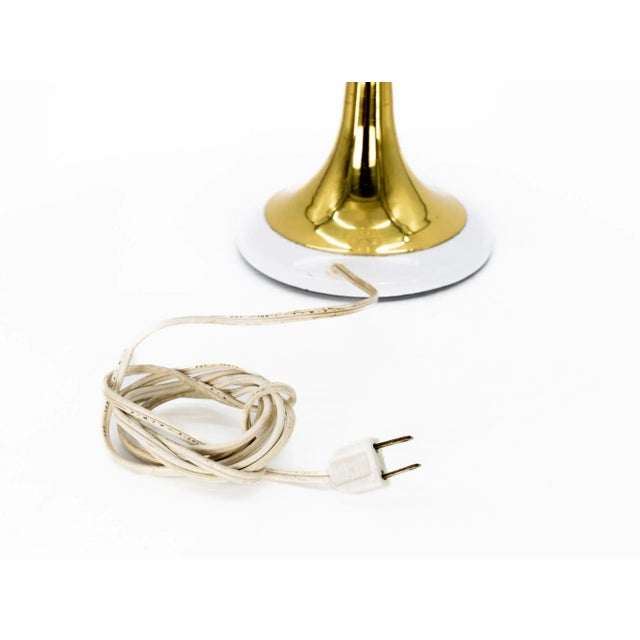 Gerald Thurston White Aluminum & Brass Mid Century Table Lamp With Original Plastic Shade & Dimmer For Sale - Image 9 of 12