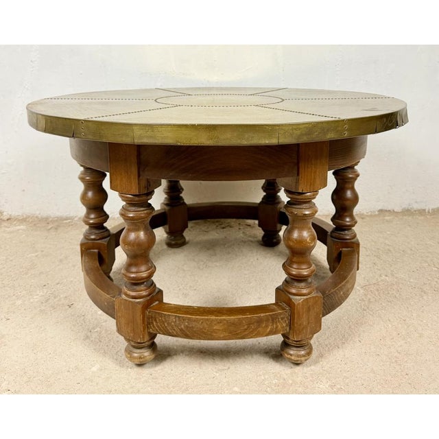 Rustic Spanish Center Table with Brass-Clad Top, 1960 For Sale - Image 3 of 11