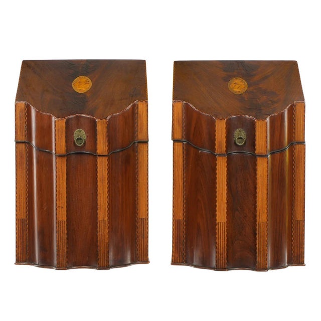 Early 20th Century Pair English Georgian Style Inlaid Mahogany Knife Boxes For Sale - Image 9 of 9