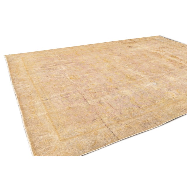 Persian Antique Distressed Beige Overdyed Handmade Wool Rug For Sale - Image 3 of 11