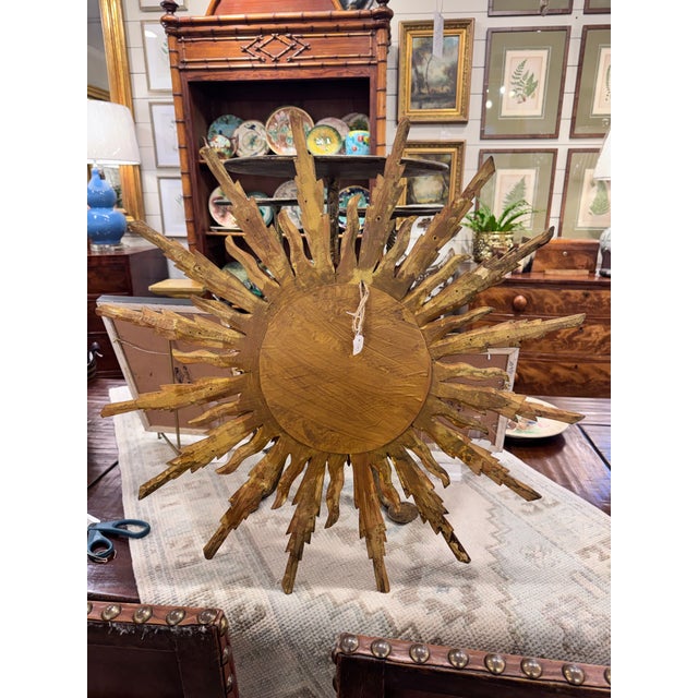 Vintage French Sunburst Convex Mirror For Sale - Image 4 of 9