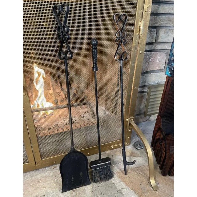 Witco Witco Tiki Mid Century Wood Carved Fireplace Tool Set With Brutalist Accent For Sale - Image 4 of 15