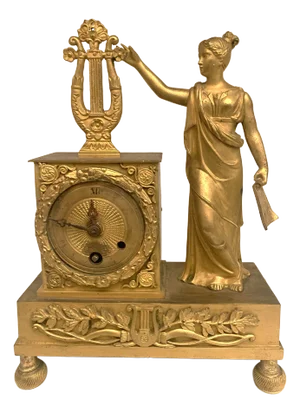 Restoration Style Clock in Gilded Bronze, 1800s