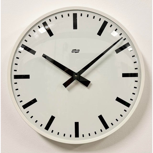 Glass Vintage White Bakelite Wall Clock from Esmi, 1980s For Sale - Image 7 of 17
