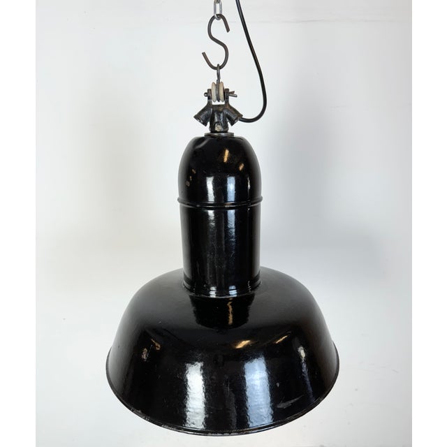 Black Industrial Black Enamel Factory Lamp with Cast Iron Top, 1930s For Sale - Image 8 of 18