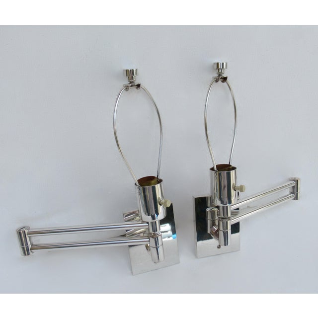 Hansen Lighting Co. Vintage C.1970s Georg W. Hanson for Hanson Lighting Co.Signed Chrome Plated Swing-Arm Wall Sconces - a Pair For Sale - Image 4 of 13