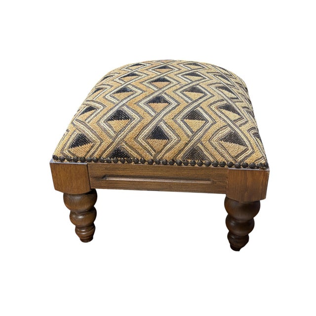 Square Wooden Footstool W/ Vintage African Kuba Cloth Textile 12.5" H For Sale - Image 4 of 6