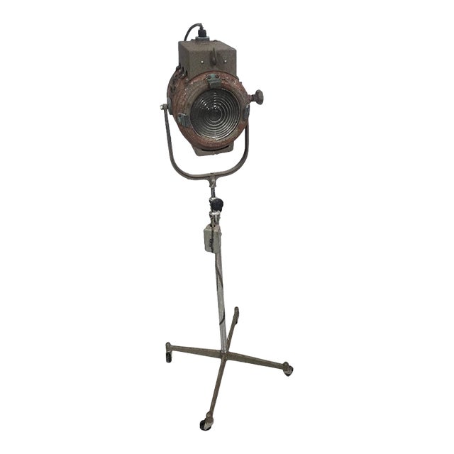 Mid 20th Century Industrial Ward Leonard Fresnel Stage Light Floor Lamp on Rolling Stand For Sale