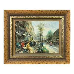 Parisian Café Terrace Street Street with Figures 20th Century Post-Impressionism 1975 Circa
