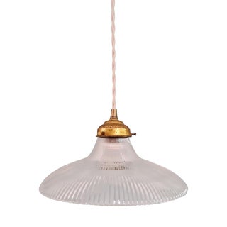 Art Deco Pendant Light in Clear Grooved Glass, 1930 For Sale