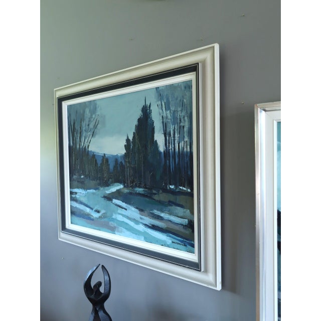 Textile Mid-Century Modern 'Twilight Path' Vintage Swedish Expressive Landscape Oil Painting, Framed For Sale - Image 7 of 15