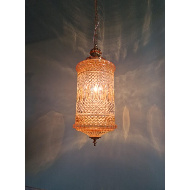 Mid-Century Modern Large Glass and Brass Lantern Pendant Light, 1960s For Sale - Image 3 of 11