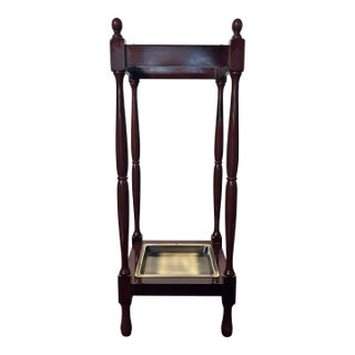 Vintage Bombay Company Furniture 1992 Antique-Style Mahogany Brass Umbrella/Cane Stand For Sale