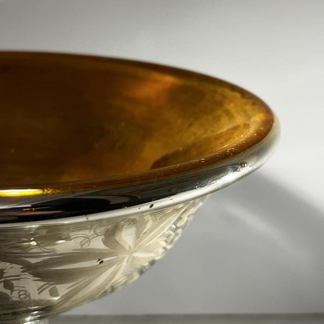 Glass Mercurized and Gilded Blown Glass Bowl with Acid-Etched Floral Decoration, Late 19th Century For Sale - Image 7 of 15