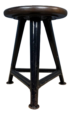 Black Stool with Dark Wooden Seat from Rowac, 1940s