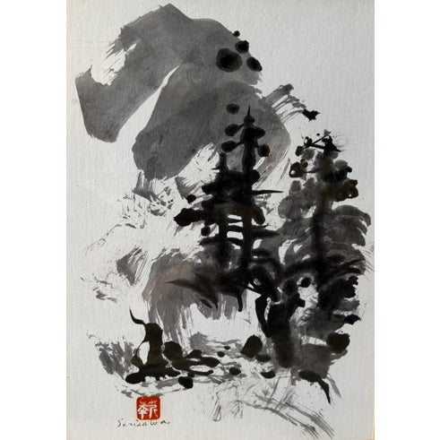 An exceptional, registered original sumi ink painting on paper by renowned Japanese-American modernist artist Sueo...