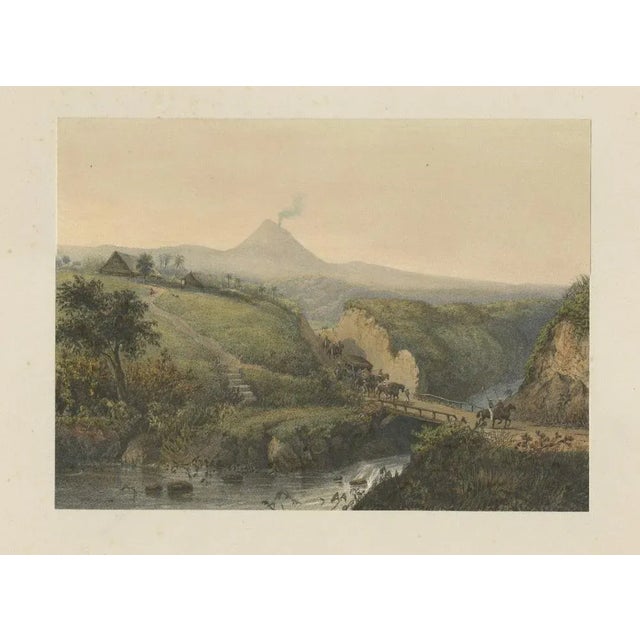 Landscape near probolinggo with smoking volcano – java lithograph, published 1872 this scenic and historically rich...
