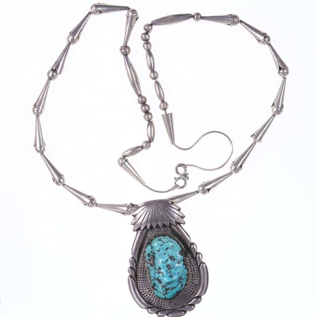 Robert and Bernice Leekya Zuni Sterling and turquoise necklace. Amazing necklace/pendant with no issues 30" necklace 3" x...