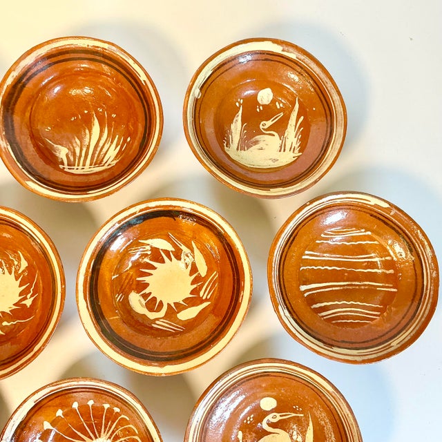 Chestnut 1950s Vintage Mexican Southwestern Folk Art Tlaquepaque Pottery Serving Bowls - Set of 10 For Sale - Image 8 of 12