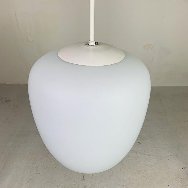 Metal Vintage School Hanging Lamp with White Opaline Glass Shade, 1950s For Sale - Image 7 of 17