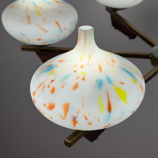 Mid-Century Chandelier with Teak and Murano Glass from Stilnovo, Italy, 1950s For Sale - Image 4 of 18