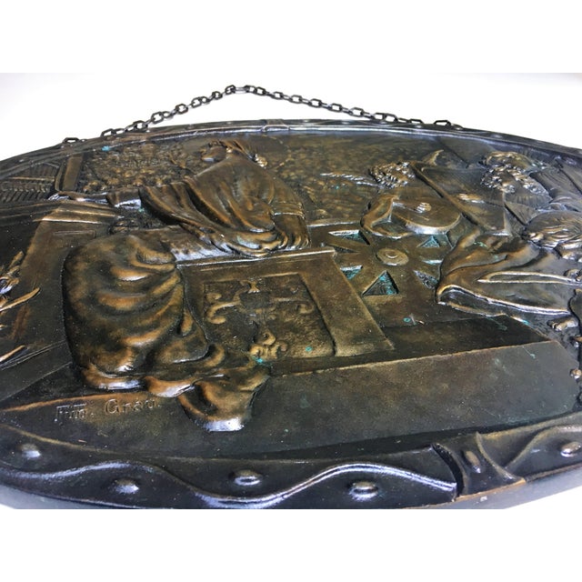 Metal 19th Century Relief Bronze Masterpiece With Cherubs in a Barrel-Organ For Sale - Image 7 of 11