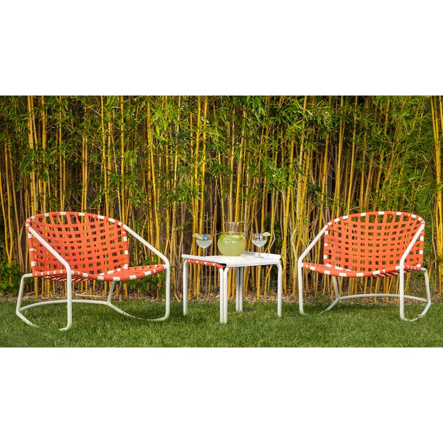 Brown Jordan Kantan Aluminum Vinyl Lounge Chair, Textured Pewter frame with Marine fabric For Sale - Image 10 of 11