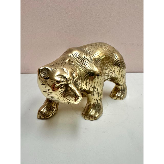 Mid-Century Modern Vintage Solid Brass Bear Statue For Sale - Image 3 of 8