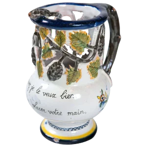 French Faience Puzzle Jug, Late 19th Century