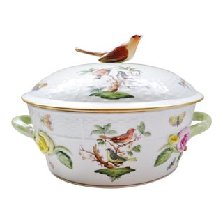 Herend Rothschild Bird Vegetable Tureen Dish with Asparagus Handles For Sale