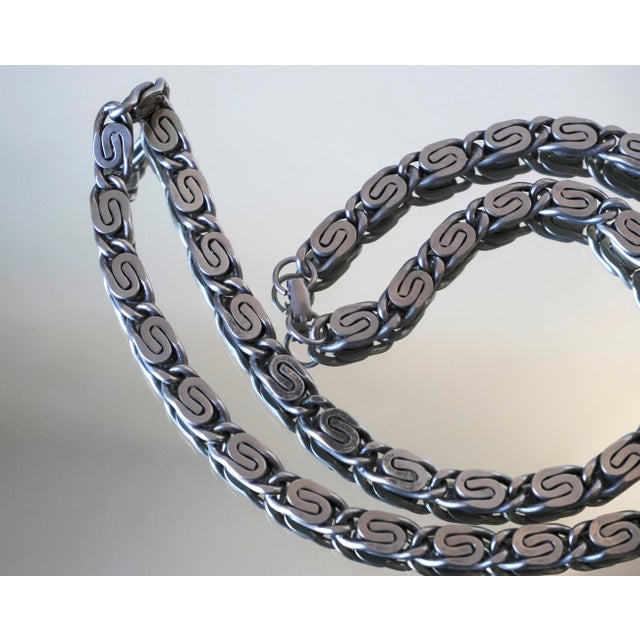 Vintage 1970s Silver Byzantine Scroll Link Chain Necklace For Sale - Image 4 of 9