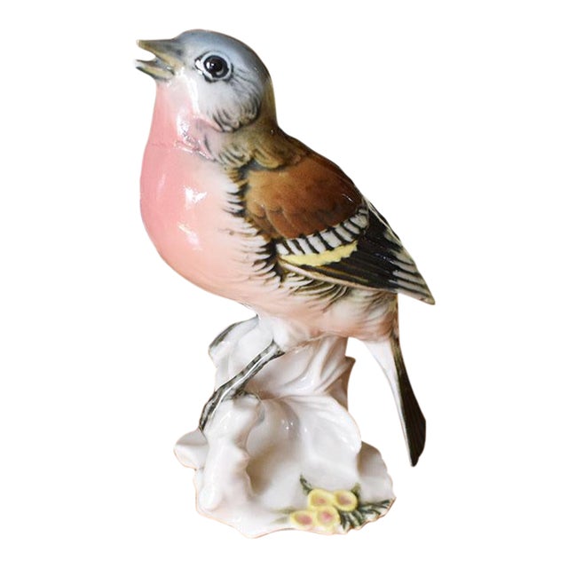 Karl Ens Porcelain Ceramic Bird Figurine in Pink Blue and Brown - Germany For Sale